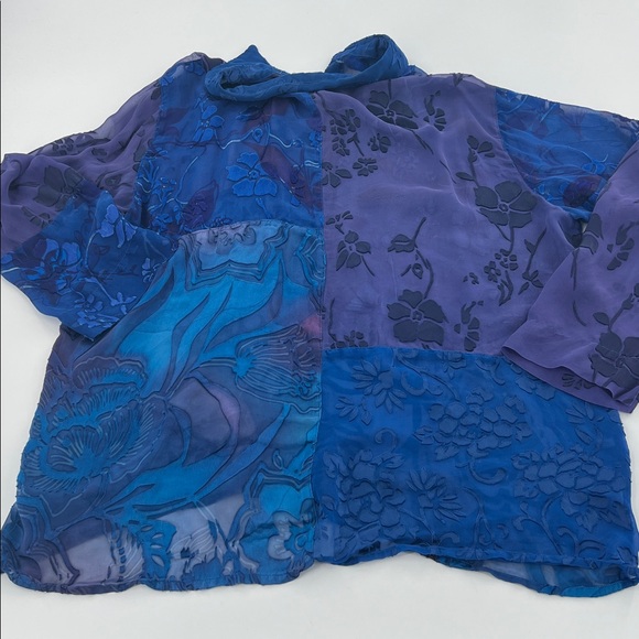 Velvet burnout Floral Button-Up patchwork Blouse boho fairy hippie sheer - Picture 7 of 7